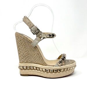 Christian Louboutin Cataclou Spike Studded Platform Sandals Heels Tan Gold 37 7